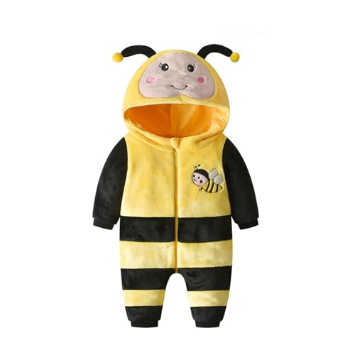 Image of Licupiee Infant Boy Girl Ladybug Romper Hooded Long Sleeve Fleece Bee Jumpsuit Newborn Baby Halloween Costume Animal Clothes