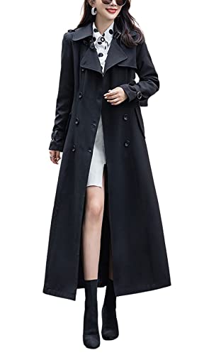chouyatou Women's Fall Dressy Office Double Breasted Maxi Long Trench Coat Overcoat