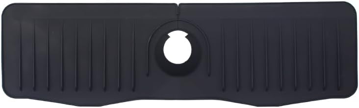 Silicone Sink Splash Guard 20 Inch Extended Ramp Kitchen Faucet Mat Bathroom Kitchen Sink Mat Non-Slip Splashproof Drying Mat Placemat Black, M14" x 5.7"
