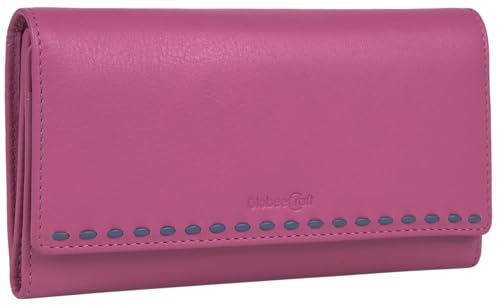 GlobeeCraft Cartera de Piel auténtica para Mujer, Color Fucsia, con Monedero, 14 Ranuras para Tarjetas, diseño Moderno, práctica, Elegante y Funcional 17,5 cm x 9,5 cm x 3 cm
