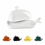 Butter Dish with Lid for Countertop, Cute Whale Design, Ceramic Butter Dish with Handle, Funny Kitchen Decor, Ideal Gifts for Housewarming,Wedding, White