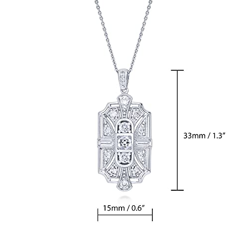 BERRICLE Sterling Silver Vintage Inspired Art Deco Cubic Zirconia CZ Milgrain Pendant Necklace for Women, Rhodium Plated 18 inch3
