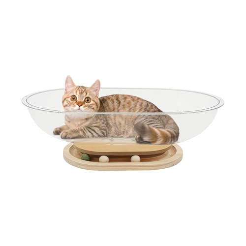 Giciashop Space Capsule Cat Bed, Clear Acrylic Cat Nest with Track Balls Toy, Indoor Cats Bed for Home, Pet Store (Clear, 27.56 lbs Load Capacity)