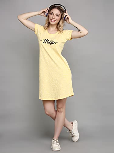 Image of Meerkat Women Short Sleeve Knee Length Cotton Knits Printed Short Nighty /Long Shirt /Midi