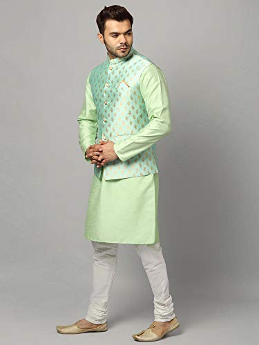 Image of Uri and MacKenzie Men's Silk Blend Kurta Churidar Pyjama with Stylish Nehru Jacket