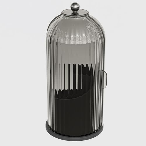 YOOLENS Makeup Brush Organizer with Lid, 360° Rotating Clear Dustproof Makeup Brush Organizer for Vanity Desk Bathroom Countertop (Black)