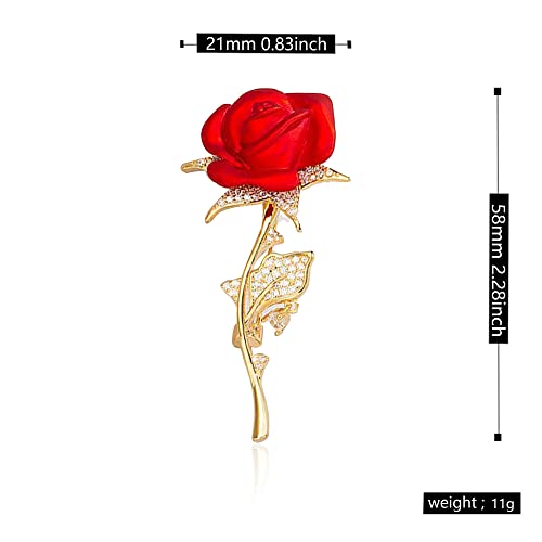 Image of Anmpab Rhinestone Rose Flower Brooch Pin for Women Red Green Crystal Big Leaf Brooch Lapel Pins Elegant Dress Accessories Jewelry Boutonniere Corsage for Hat Bag Suit Tie Valentine Wedding Mother Day