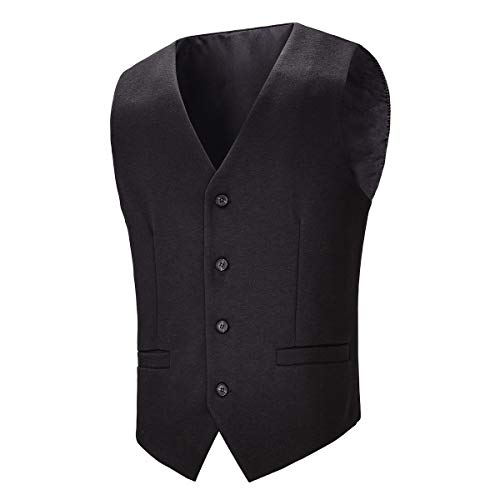 BOTVELA Mens Casual Dress Vest 4 Button Waistcoat (Black, X-Large)