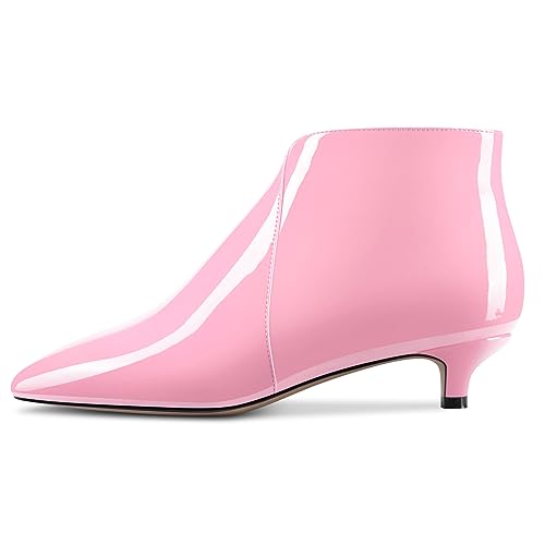 TNYNFBEB Womens Low Kitten Heel Pointed Toe Ankle Boots Short Bootie Slip-on Zipper Prom Party Basic Classic 1.4 Inches Heels