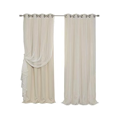Best Home Fashion uMIXm Tulle Sheer Lace and Blackout 4 Piece Curtain Set – Antique Bronze Grommet Top – Beige – 52" W x 84" L – (2 Curtains and 2 Sheer Curtains) Cover
