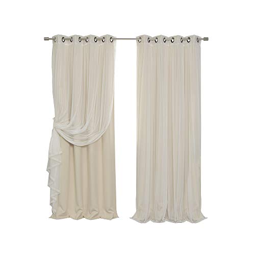 Best Home Fashion Mix & Match Tulle Sheer Lace & Blackout Curtain Set - Antique Bronze Grommet Top - Beige - 52