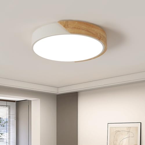 Comely Plafonnier LED Bois 30 W, Moderne Rond Lampe de Plafond Blanc Naturel 4500 K, Luminaire Plafonnier LED Intérieur pour Salon Cuisine Couloir Salle à manger...