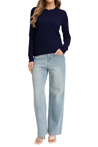 Image of QUALFORT Women's Sweaters Long Sleeve Soft Lightweight Basic Knitted Pullover Sweater