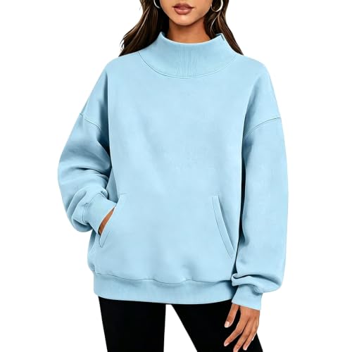 Cethrio Mockneck Sweatshirt Mock Neck Sweatshirt Women Fall Long Sleeve Pullover Tops with Pockets Fall Tops for Women 2026 Sudaderas Deportivas Para Mujer Capsule Wardrobe Pieces Light Blue - image 2