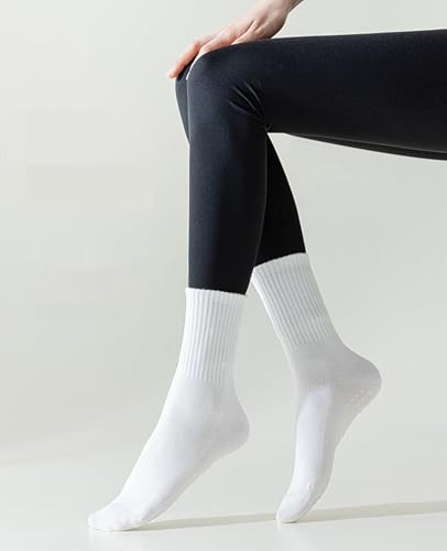 Image of Pilates Socks with Grips for Women - Non Slip Yoga Socks for Athletic Activities - 4 Pairs White Barre Socks