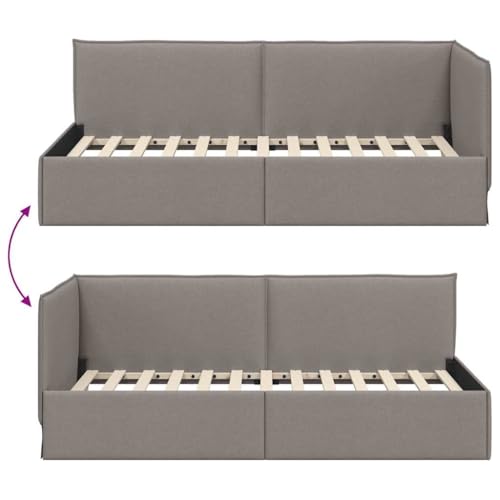 vidaXL Eckbettgestell mit Kopfteil Taupe 100 x 200 cm Stoff, Kompakter Daybed, modernes Bettgestell, platzsparendes Möbel, minimalistisches Design, ideal für kleine Schlafzimmer