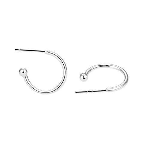 2pcs Adabele Authentic 925 Sterling Silver Half Round Huggies Earring Hoop 10mm (0.39 Inch) Earwire with 3mm Ball Hypoallergenic Women Girl Gift SS169-1 Cover