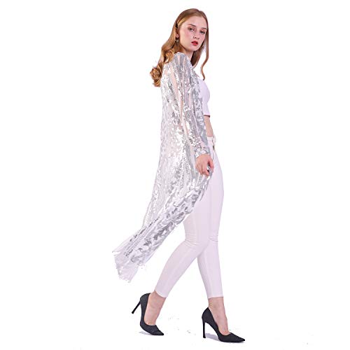 Women's Sequin Cardigan Summer Cover Up Dress Glitter Sparkle Open Front Coat Dresses Duster For Evening Prom Xl Silver #TOP4