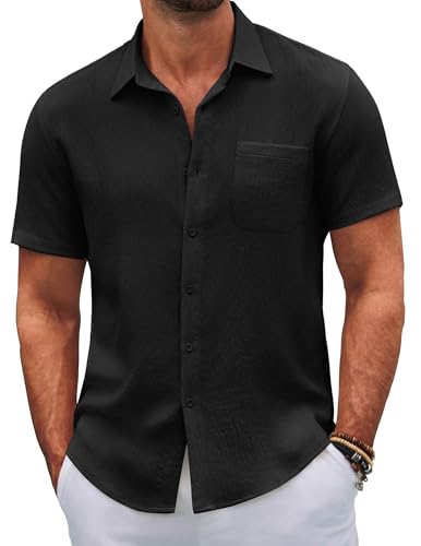 COOFANDY Mens Button Down Short Sleeve Shirts Casual Textured Shirt with Pocket Summer Beach Wedding Shirts
