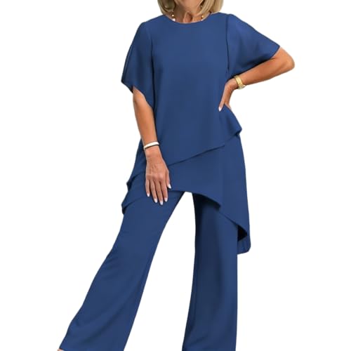 DBWPKR 2 Piece Sets for Women Summer Short Sleeve Chiffon