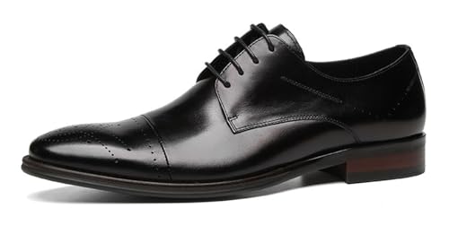 Santimon Men’s Genuine Leather Oxfords Dress Shoes – Handcrafted Cap-Toe Derby Shoes for Formal, Tuxedo, Prom, Wedding & Business Casual
