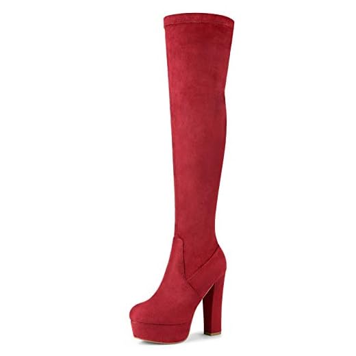 Allegra K Women's Platform Block Heel Red over Knee High Boots - 8.5 M US