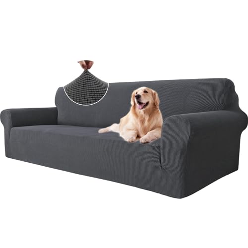 Ystyle Elasticas Funda Sofa 4 Plazas, Fundas de Sofa Ajustables con Reposabrazos, Gruesa Funda Sofá Anti Gatos Perros y Mascotas, Moderna Cubre Sofa Antimanchas Lavable, Gris
