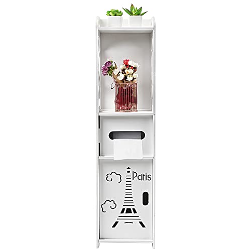 WODFARR - Mueble de almacenamiento para inodoro, estante de almacenamiento blanco para cuarto de baño, armario y muebles de cuarto de baño, soporte para papeles de aseo, 20 x 20 x 80 cm