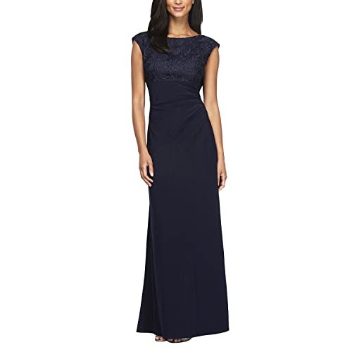 Alex Evenings Women's Long Cowl Back Dress (Petite and Regular), Navy, 10