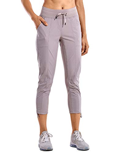 CRZ YOGA Women's Studio Capri Joggers Drawstring Lounge Pants Striped Athletic Travel Hiking