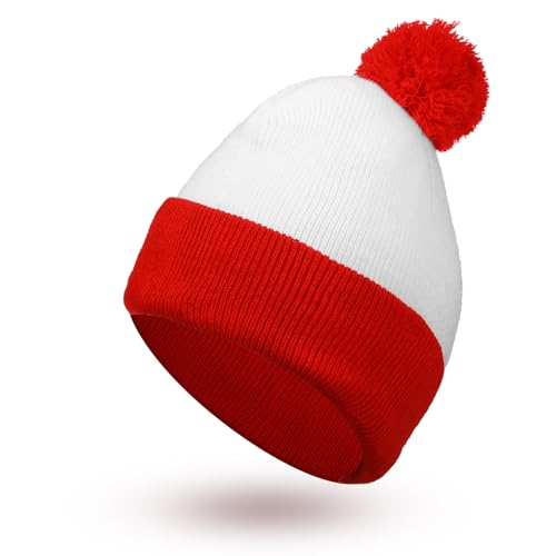 Image of Yaomiao Christmas Hat Red White Beanie Pom Pom Cuff Knit Beanies Xmas Winter Hat for Men Women Adult