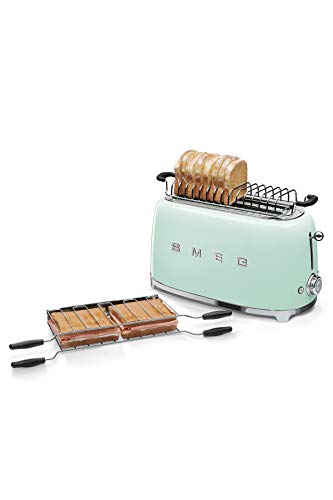 Image of Smeg Toaster, 2 Extra Wide Slot for 4 Slices, Original Italian Brand, Auto Center for Even Browning, Smart Crumb Tray, Multi-Use: Defrost, Reheat & Bagel, 6 Toast Levels, 1500W, TSF02RDEU,Pastel Green