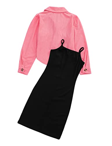 GERU Kid Little Girls 2 Piece Sleeveless Strap Cami Bodycon Dress with Warm Crop OutWear Jacket 3-12 Years2