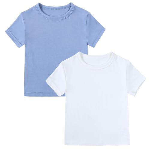 Image of Kids Tales Little Boys Girls Solid Color Short Sleeve Pullover T-Shirt | 12 Months - 4 Years, Round Neck, Solid Color, Short Sleeve, Soft Material, Casual Daily Wear, Sport Wear