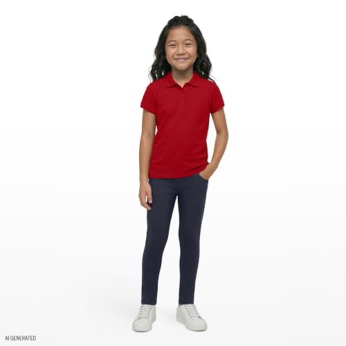 Image of IZOD Girls' School Uniform Short Sleeve Polo Shirt, Button Closure, Comfortable & Soft Interlock Fabric