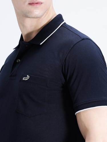 Image of CROCODILE Men Solid Polo T-Shirt | 100% Cotton | Short Sleeve | Slim Fit | Button Placket White