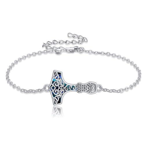 Bracelet marteau de Thor en argent sterling 925, un bijou viking ciselé pour femme