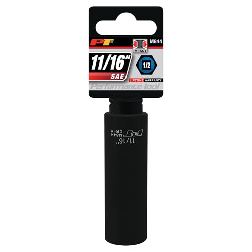 Image of Performance Tool M844 1 /2-Inch Drive 11 /16-Inch 6pt Deep Wall Impact Socket - Chrome Vanadium Steel