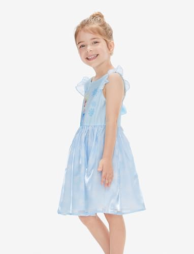 Image of Disney Princess Frozen Elsa Minnie Stitch Toddler Girl Tulle Tutu Dress Ruffle Sleeve Mesh Summer Birthday Party Clothes 2-9Y
