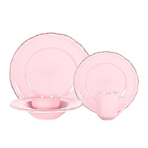 Stoneware French Countryside 20pc Dinnerware Set, Speckled and Antique Pink