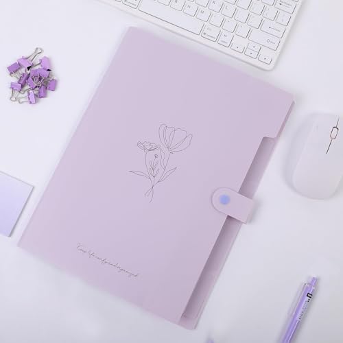 Image of SKYDUE Expanding File Organizer with 5 Pockets, Accordion File Folders with Labels, Portable Document Paper Bill Receipt Organizer, Home College School Office Supplies, Letter Size, Lilac