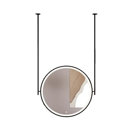 Miroir de salle de bain rond suspendu noir 60 cm avec éclairage LED élégant