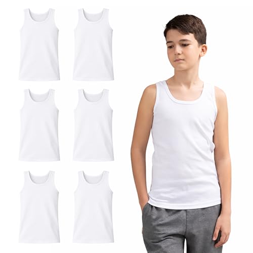 UNDEREA 6er Pack Jungen Unterhemden Tank Tops – Klassisch Feinripp aus 100% gekämmter Baumwolle für Schule Sport Alltag