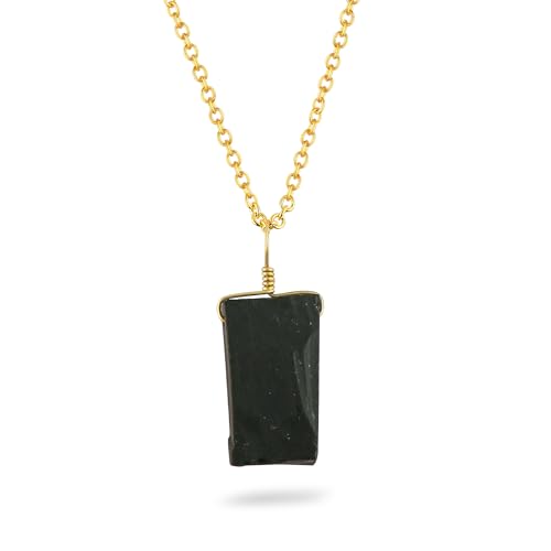 CRYSTALINES Natural Raw Black Onyx Gemstone Necklace, Rough Stone Dainty Pendant, Handmade Boho Jewelry, Chakra Healing Crystals, Gold Plated Chain, Christmas Gift for Women, 18 Inch