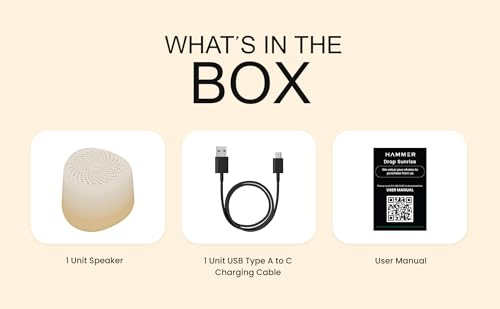 Image of HAMMER Drop Sunrise Portable Indoor Bluetooth Speaker, 5W RMS Output, Bluetooth 6.0, Up to 32H Playtime, Twin Pairing, Made in India, Type-C Fast Charging, Built-in Mic, TF Card and USB Support -Beige