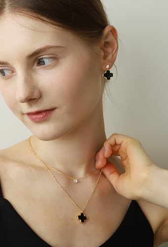 Unique Earrings for Women Trendy, 14K Gold Plated Four Leaf Clover Heart Butterfly Stud Dangle Earrings, Black Onyx White Huggie Earrings Birthday Christmas Valentine's Day Jewelry Gifts2