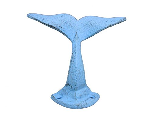 Handcrafted Nautical Decor Rustic Light Blue Cast Iron Decorative Whale Tail Hook 5" - Cast Iron Decoratio #TOP28