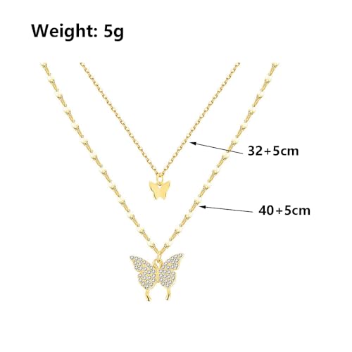 GIGB PBDK Gold Layered Butterfly Pendant Necklace for Women,Silver Adjustable Crystal Choker Necklace,Sparkling Rhinestone Jewelry Gifts for Wedding Party3