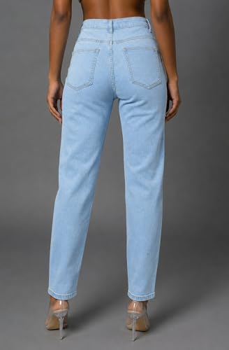 Image of Women's High Waist Mom Fit Jeans | Stretch Denim | Tapered Ankle Length Casual Jeans
