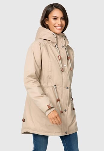 Navahoo Damen Winterjacke mit Teddyfell Winter Jacke warm gefüttert B991 [B991-Ireliaa-Beige-Gr.L]